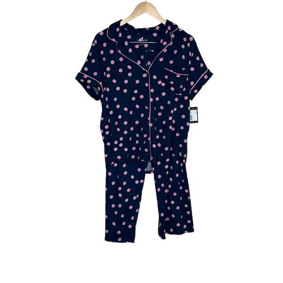 Kate Spade NY Pajama Set Womens L Blue Pink Polka Dot 2Pc Comfy Sleepwear NWT - Picture 2 of 12